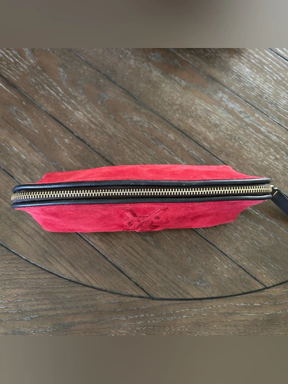 Vintage YSL Yves Saint Laurent Red Suede Cosmetic Makeup Bag Pouch Wristlet